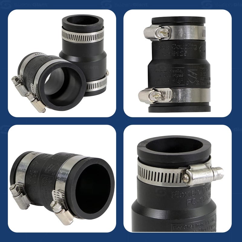 SUPPLYGIANT Supply Giant 6I4Jx2 Flexible Pvc Reducing Coupling with Stainless Steel Clamps 1-1/2 x 1-1/4 inch Black (pack of 2) - Image 4